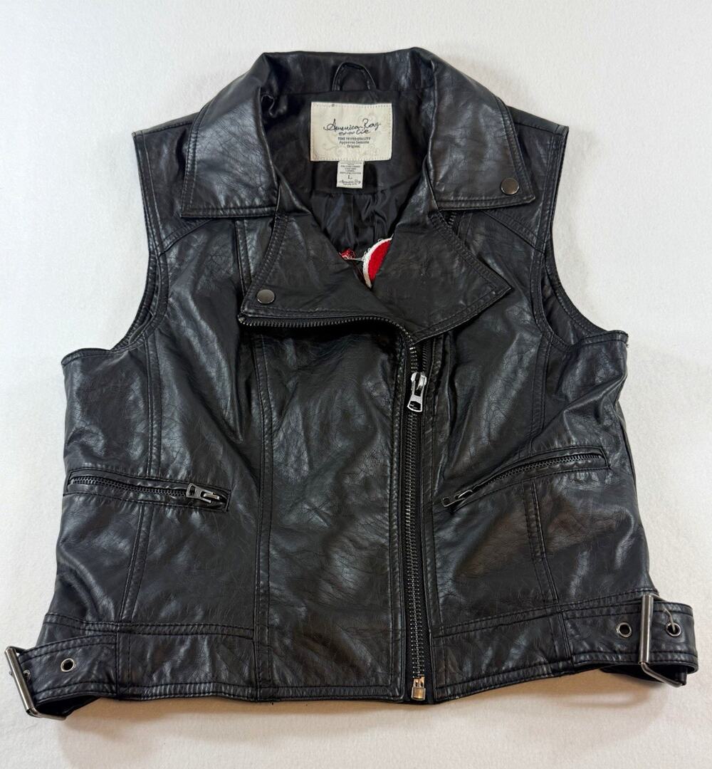 American Rag Women’s L Faux Leather Moto Vest Penn Jersey Roller Derby PJRD